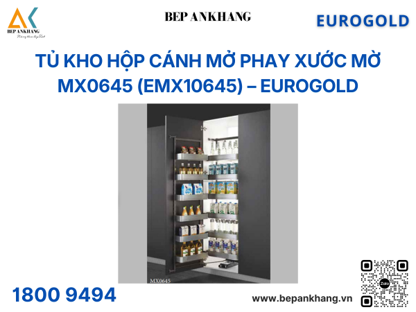 Tủ khô hộp cánh mở phay xước mờ cao cấp Eurogold MX0645 - 450mm - 6 tầng